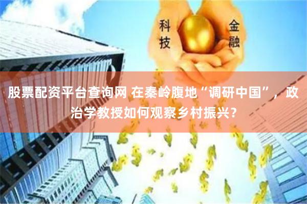 股票配资平台查询网 在秦岭腹地“调研中国”，政治学教授如何观察乡村振兴？